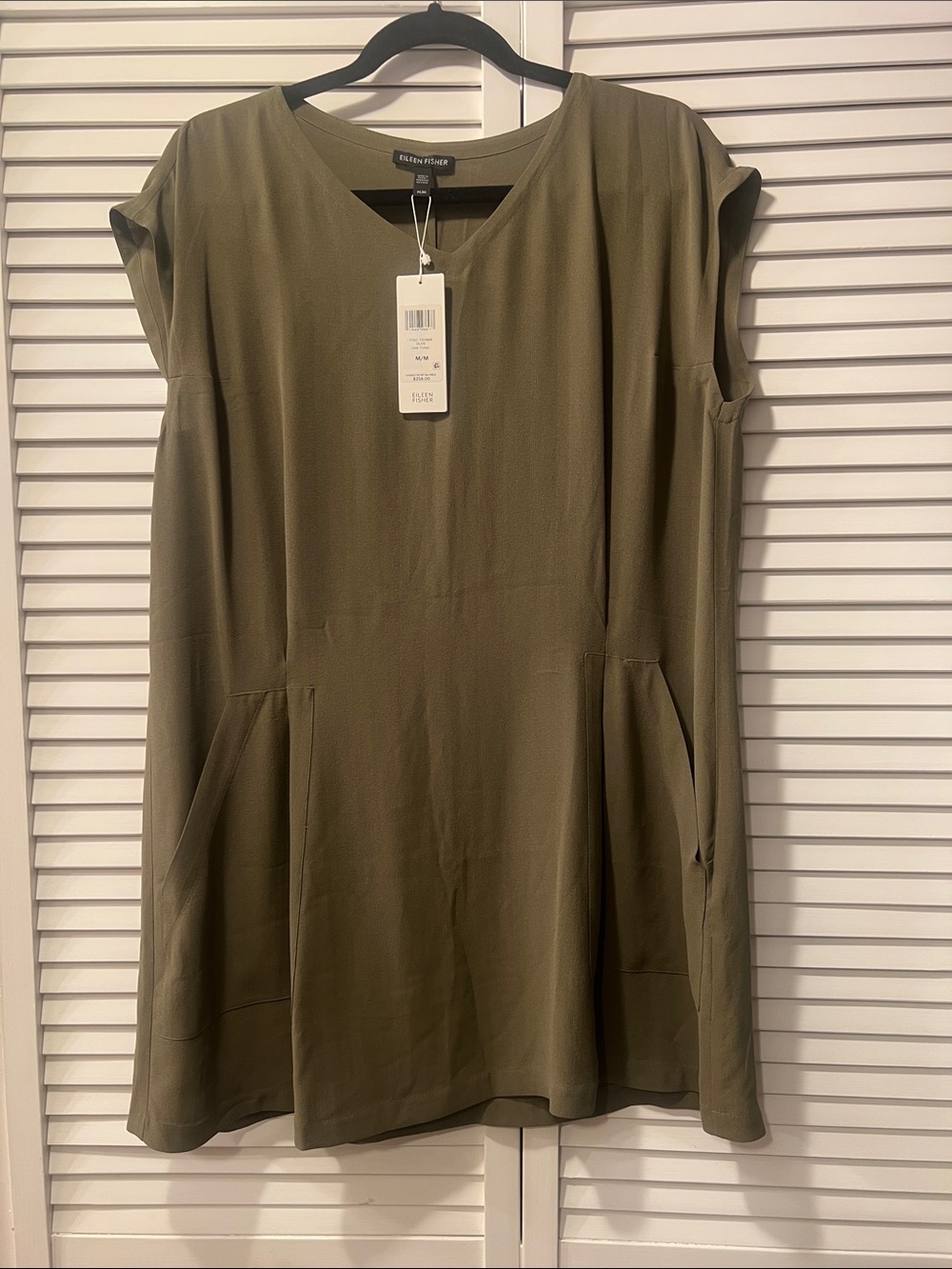 Eileen Fisher Olive A-Line V-Neck Mini Dress